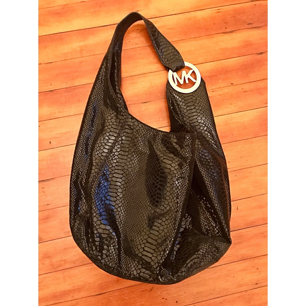 Michael Kors Black Snakeskin Purse with Gold